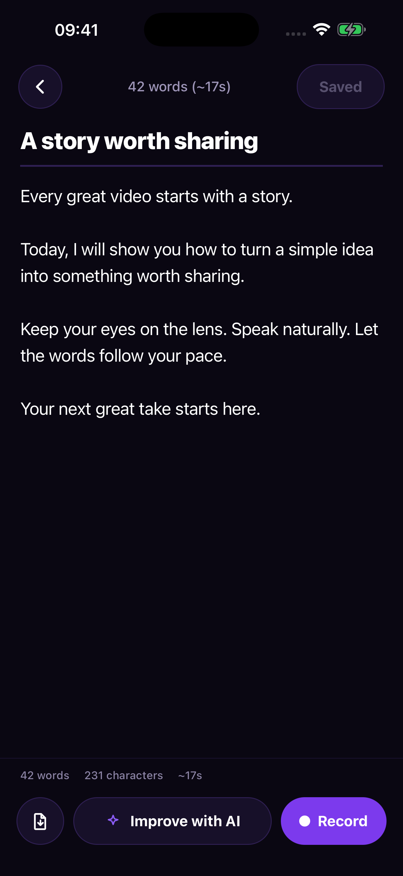 The original Prompter script editor, captured on the iOS simulator