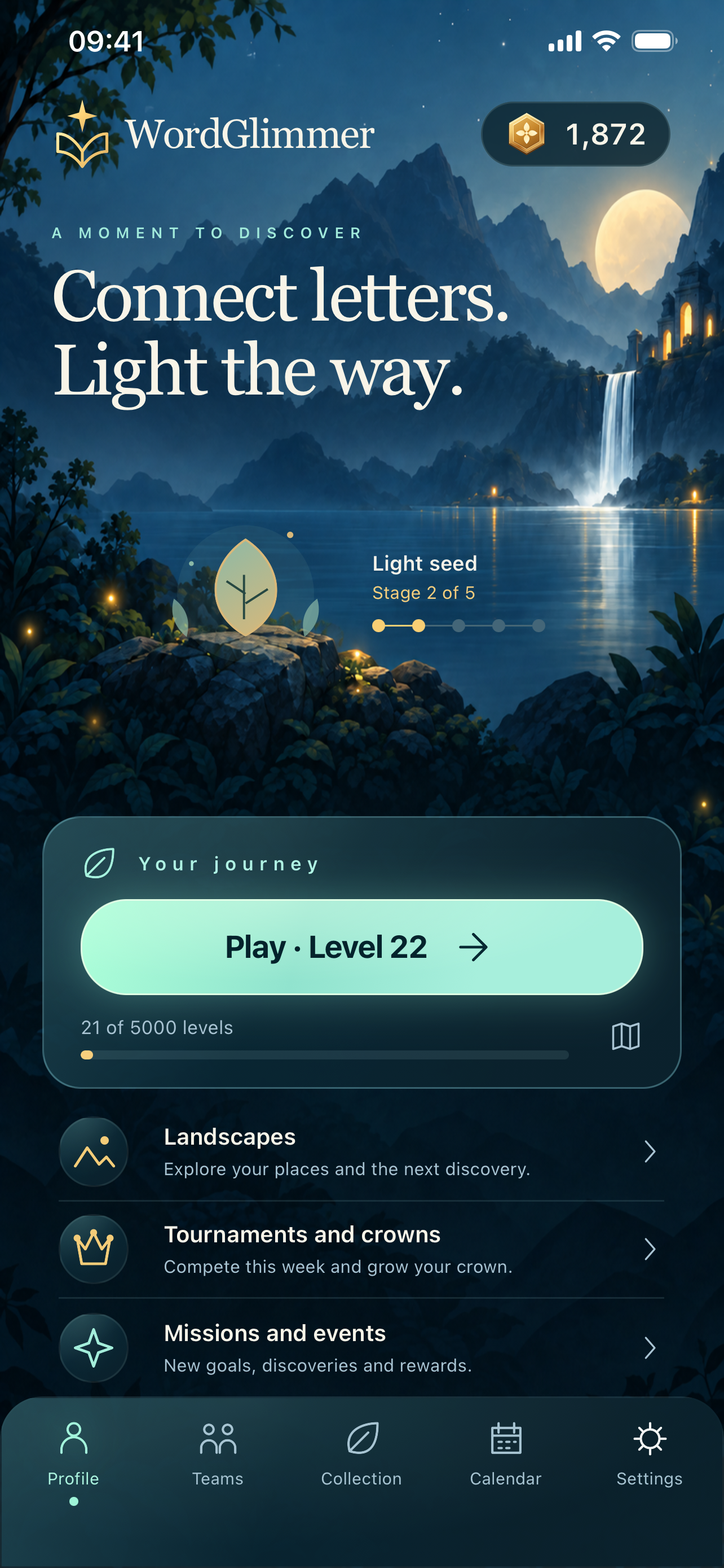 WordGlimmer's original home screen